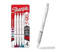 SHARPIE S-Gel - Bolígrafos de gel de barril de moda, cuerpo blanco perla, punta mediana (0.7 mm), surtido de colores de joyería audaces, 4 unidades