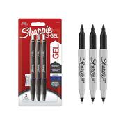 Sharpie S-Gel | Bolígrafos de gel | Punta media (0.7 mm) | Tinta azul | 3 unidades + 3 marcadores permanentes de doble punta | Puntas finas y ultrafinas | Negro