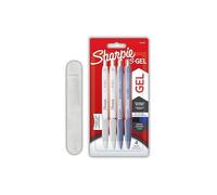 Sharpie S-Gel - Bolígrafos de gel, punta media, barriles de perlas azules y blancas, tinta negra y azul, 4 unidades + estuche de terciopelo