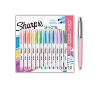 Sharpie S-Note Creative - Rotuladores para colorear (punta biselada, tinta sin rebabas, 12 rotuladores + bolígrafo Jotter rosa layette (tinta azul)