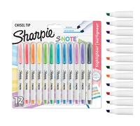 Sharpie S-Note subrayadores pastel, Resaltadores para subrayar, escribir, dibujar y mucho más, Punta biselada, colores pasteles surtidos, 12 rotuladores, material escolar ideal