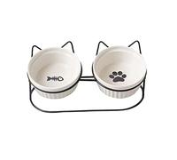 Sharplace 2 Piezas Comedero Cerámica Plato Elevado Dispensador Agua Mascotas Base Antideslizante Fácil de Limpiar Adecuado para Gatos Perros Pequeños Balcón, Blanco