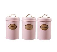 Sharplace 3 Piezas Botes de Cocina Frascos Conservación Hermética Recipientes Café Azúcar Té Acero Galvanizado con Tapa para Organización Encimera Hogar Cocina, Rosado, tal como se describe