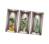 Sharplace 3 Piezas Pegatina de Planta en Maceta Decorativa de Fondo de Plantas en 3D Vinilo de Flores Auto Lámina de Hojas Removible en PVC, 40cmx20cm