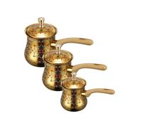 Sharplace Cafetera Turca Olla Tetera Cazo + Vaso Calentador de Café de Acero Inoxidable Mango de Madera Diseño Tradicional Patrón Grabado Adecuada para Hogar Regalos Decoración, Pattern 7 Gold