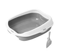 Sharplace Caja de Arena para Gatos con Marco Incorporado Bandeja de Inodoro Desmontable Fácil de Limpiar Recipiente Portable para Arena Bandeja Semi Cerrada, Gris L 50x40x17cm