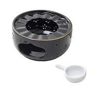 Sharplace Calentador de Té Y Tetera de Cerámica Estilo Japonés para Calentar Café, Leche, Té Y Agua, con Portavelas, Ideal para El Hogar, Viajes Y Acampada, Negro, Individual