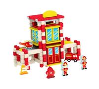 Sharplace Casa de Bloques de Construcción DIY, Juguetes de Madera, Modelo de Construcción, Juego de Interacción Entre Padres E Hijos, Juguetes Educativos para N, Estación de Bomberos