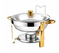 Sharplace Chafing Dish Redondo 4,5 Litros con Tapa Amplio Calentador Platos con Tapa Vidrio Seguro para Caring, Entrenimiento en Casa, Dorado
