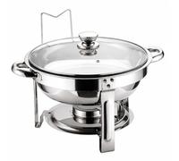 Sharplace Chafing Dish Redondo 4,5 Litros con Tapa Amplio Calentador Platos con Tapa Vidrio Seguro para Caring, Entrenimiento en Casa, Plata