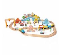 Sharplace Children Building Blocks Juego de Bloques para Pista de Tren de Madera con Piezas Moldeables Edificios y Diferentes Estructuras Adecuado para Desarrollo Social y Entretenimiento Infantil