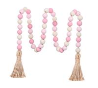 Sharplace Cuentas de madera y detalles de cuerda de yute Decoración rústica de cuentas de madera estilo bohemio con de oración, Rosa