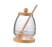 Sharplace Dispensador de Miel en Vidrio, Tarro con Tapa Y Cucharón, Recipiente para Miel en, Tapa Redonda 400ml, Individual