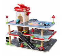 Sharplace Garaje de Estacionamiento Infantil Juego de Coches de Madera Accesorios Educativos con Ascensor Manual Adecuado para Niños Pequeños Actividades Educativas Juegos de rol Aprendizaje Social