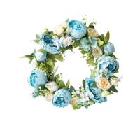 Sharplace Guirnalda Artificial de Peonía para Decoración de Puerta Corona Floral de Tela y PP Diseño Elegante Colgante Ornamental para Ventana y Muro Adecuada, Azul, tal como se describe