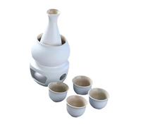 Sharplace Juego de Cerámica para Sake con Recipiente Calentador Y 4 Tazas para Beber, Blanco, Individual