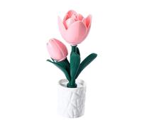 Sharplace Lámpara de Escritorio Floral con Luz Ambiental Blanca Cálida, Decoración de Mesa Creativa, Lámpara de Flores en Forma de Bloque de Construcción para, Tulipán
