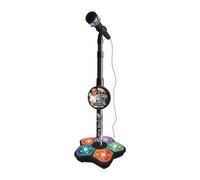 Sharplace Micrófono de Juguete para Cantar Música con Luz Intermitente, Micrófono de Juguete con Soporte, Negro