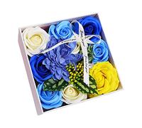 Sharplace Rosa Flor de Jabón Realista Caja Ramo Decorativo con Pétalos Aromáticos Sutiles para Regalar en Boda Cumpleaños Aniversario Navidad, Azul, tal como se describe