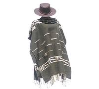 Sharpshooter Clint Eastwood Spaghetti Western Original Pattern Poncho 100% lana con sombrero de cuero, verde, marrón, oliva, (Good Olive Green Poncho Brown Hat), talla única