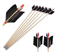 SHARROW Tiro con Arco Flecha de Madera Tradicional Flu Flu Flechas de Gripe 32 Pulgadas Flechas de Caza con 4 Plumas Naturales para Pequeño Juego Caza (Negro, 6pcs)