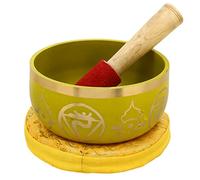 Sharvgun Cuenco de canto budista amarillo, sintonizado con el chakra del plexo solar del tercer chakra, latón de alta calidad, 5 pulgadas, ideal para meditaciones, ayurveda y yoga