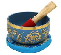 Sharvgun Cuenco de canto budista azul, sintonizado con el chakra de la garganta del quinto chakra, latón de alta calidad, 5 pulgadas, ideal para meditaciones, ayurveda y yoga