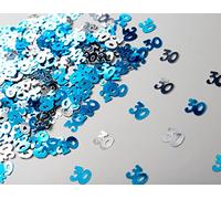 SHATCHI 28 g azul y plateado confeti de 30 cumpleaños de papel metálico con purpurina, decoración de fiesta de cumpleaños, 12 mm