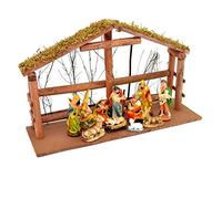 SHATCHI 47 x 29 x 15 cm, Pesebre Tradicional de Madera y 12 Figuras Grandes Juego de Navidad Navidad decoración Festiva exhibición cabaña decoración del hogar