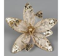 SHATCHI 6 Flores Artificiales de Lujo de 20 cm con Purpurina de Navidad con Clips de Metal, Adornos de árbol de Navidad, Boda, Año Nuevo