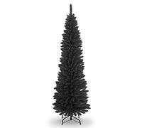 SHATCHI Árbol de Navidad Artificial Flocado Delgado de 4 pies a 8 pies, decoración del hogar con Puntas Puntiagudas y Soporte de Metal, Negro, 7 pies