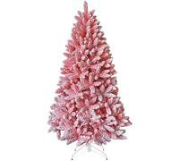 SHATCHI Árbol de Navidad Rosa Flocado de 8 pies, Pino Artificial, Plegable, Soporte de Metal, 1396 Puntas con bisagras, Ramas Nevadas, arbusto, decoración del hogar, PVC, 240 cm