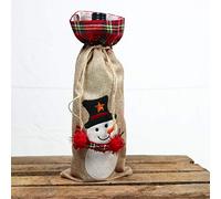 SHATCHI Bolsa de Licor para Botella de Vino con cordón Impreso de arpillera de Lino de arpillera para decoración de Mesa de Comedor, Renos, muñeco de Nieve, petirrojo y pudín de Navidad, 15 x 35 cm
