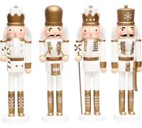 SHATCHI Cascanueces de Navidad de Madera Dorada/Blanca de 36 cm, Juego de 4 Piezas, Figuras de marioneta de Soldados, Rey Baterista, decoración del hogar