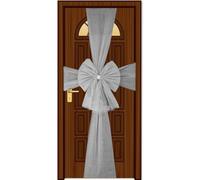 SHATCHI Christmas Door Bow Plata 7,5 m Diamante Gigante Arco Cubierta Puerta Delantera para Navidad, Boda, Baby Shower Exterior decoración del hogar, Organza, Plateado, Pack de 1