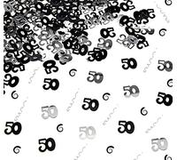 SHATCHI Confeti de 50 cumpleaños de 28 g, color negro y plateado, con purpurina metálica, decoración de fiesta de cumpleaños, 12 mm