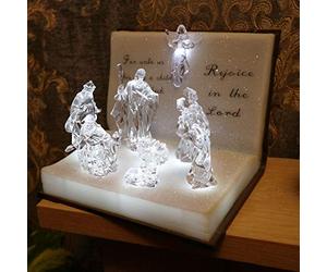 SHATCHI Escultura de acrílico con Luces LED para belén Musical de Mesa, Funciona con Pilas, 19 cm