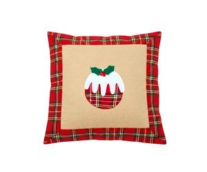 SHATCHI Funda de cojín con Estampado de pudín de Navidad, de arpillera, algodón y Lino, para sofá, Cama, decoración del hogar