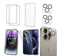 SHATCHI Funda Transparente 5 en 1 para iPhone 15 Pro MAX, 2 Protectores de Pantalla de privacidad, 2 Protectores de Lente de cámara HD [no amarillea y Defensa Militar contra caídas] a Prueba de