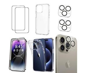 SHATCHI Funda Transparente 5 en 1 para iPhone 15 Pro MAX, 2 Protectores de Pantalla de privacidad, 2 Protectores de Lente de cámara HD [no amarillea y Defensa Militar contra caídas] a Prueba de
