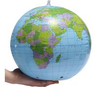 SHATCHI Globo inflable del mundo de 38 cm, bola geográfica de mapa de la tierra para ayuda al profesor, aprendizaje, fiesta en la playa, regalos de juguete para niños y adultos, color azul