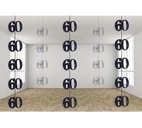 SHATCHI Guirnalda para colgar la edad del 13 al 90 aniversario con purpurina, decoración de pared para puerta de fiesta, paquete de 6, negro y plateado