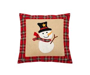 SHATCHI Hessian Home Dormitorio Oficina Decoración Arpillera Algodón Lino Impreso Fundas de Almohada - Reno/Muñeco de Nieve/Robin/Pudín de Navidad, 40 x 40 cm