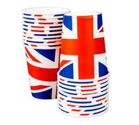 SHATCHI Juego de 20 vasos de papel para fiesta de Reino Unido, diseño de la coronación del rey británico, decoración de mesa con temática real