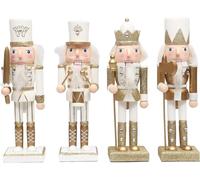 SHATCHI Juego de 4 Cascanueces de Madera de 25 cm, diseño de Soldados Rey Baterista, decoración del hogar, Madera, Dorado y Blanco