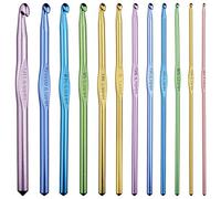 SHATCHI Juego de agujas de ganchillo de aluminio, 12 piezas, tamaños 2,0-8,0 mm, plata, agarre ergonómico, tejido, tejido