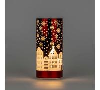SHATCHI Lámpara de mesa de jarrón decorada de Navidad de 17 cm, tubo de vidrio grabado, cilindro rojo de Navidad, luces de hadas LED, funciona con pilas, decoración de mesa