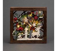 SHATCHI LED preiluminado con Hojas, piñas, Bayas, Escena nórdica, Marco de Madera, Mesa, decoración de Navidad, Regalo - Estrella, árbol, Cuadrado, Forma Rectangular, marrón, 30 cm