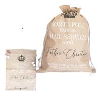 SHATCHI Saco de Papá Noel extra grande de 60 x 80 cm - Bolsa de regalo de arpillera beige North Pole Express Mail Service con cordón, accesorios de Navidad