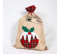 SHATCHI Saco de Papá Noel Grande con patrón Impreso de arpillera de Lino y arpillera para Navidad, Bolsas de Regalo Colgantes de Navidad, decoración del hogar, pudín de Navidad, 70 x 50 cm